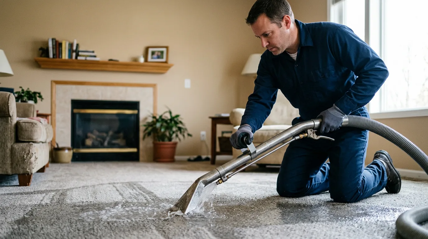 Water damage restoration technician working near Freeman, MO